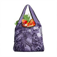 Pacific Beauty Girl Grocery Bag Violet Polyneisan Tribal Vintage Motif