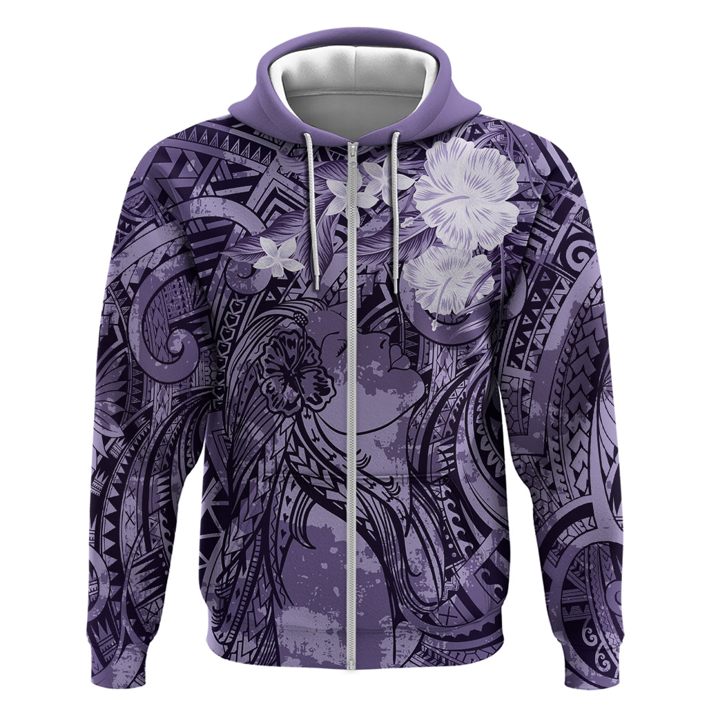 Pacific Beauty Girl Hoodie Violet Polyneisan Tribal Vintage Motif LT9 Zip Hoodie Violet - Polynesian Pride