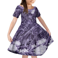 Pacific Beauty Girl Kid Short Sleeve Dress Violet Polyneisan Tribal Vintage Motif LT9 KID Violet - Polynesian Pride
