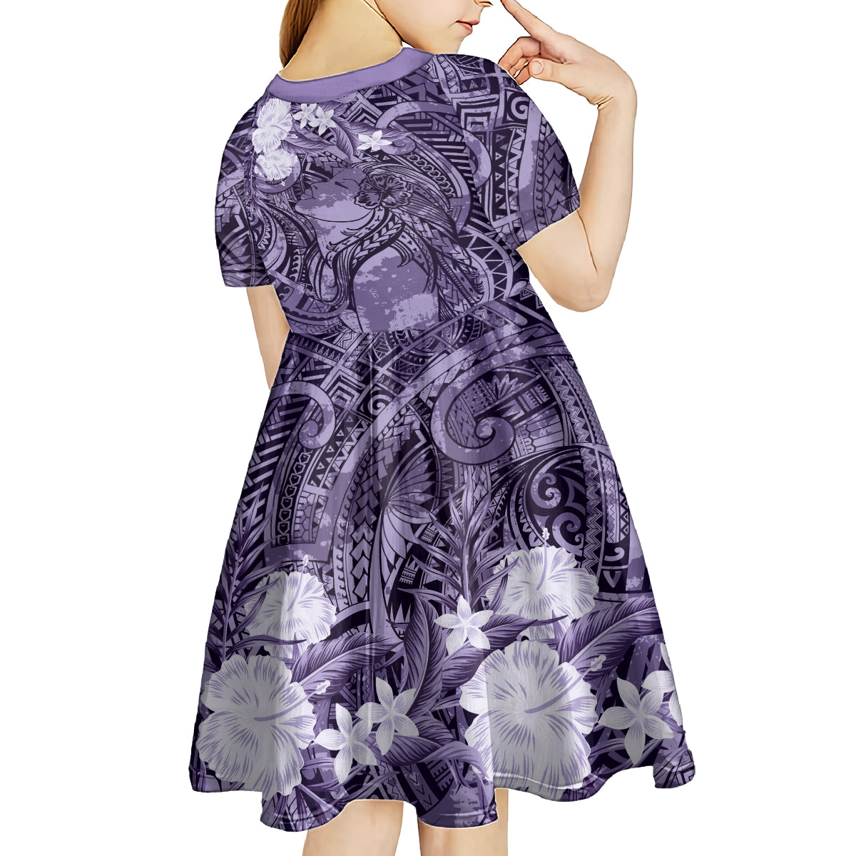 Pacific Beauty Girl Kid Short Sleeve Dress Violet Polyneisan Tribal Vintage Motif LT9 - Polynesian Pride
