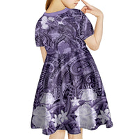Pacific Beauty Girl Kid Short Sleeve Dress Violet Polyneisan Tribal Vintage Motif LT9 - Polynesian Pride