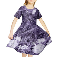 Pacific Beauty Girl Kid Short Sleeve Dress Violet Polyneisan Tribal Vintage Motif LT9 - Polynesian Pride