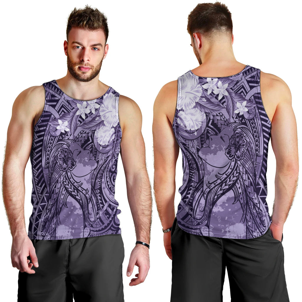 Pacific Beauty Girl Men Tank Top Violet Polyneisan Tribal Vintage Motif