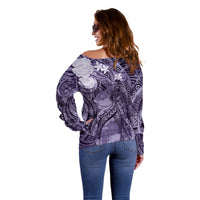 Pacific Beauty Girl Off Shoulder Sweater Violet Polyneisan Tribal Vintage Motif LT9 - Polynesian Pride