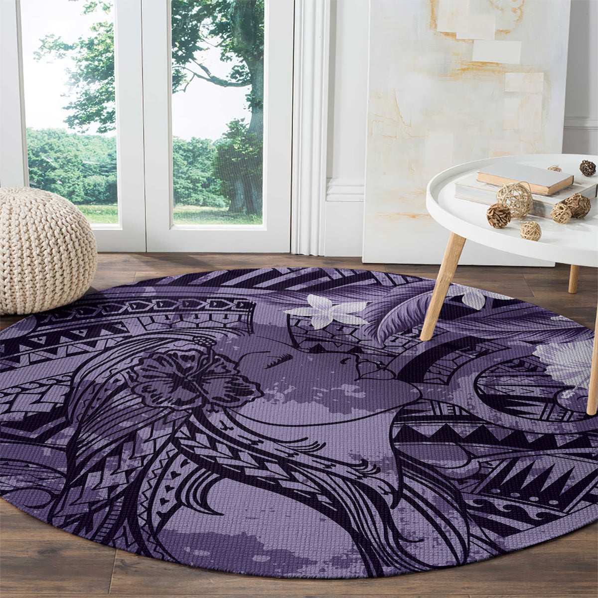 Pacific Beauty Girl Round Carpet Violet Polyneisan Tribal Vintage Motif LT9 - Polynesian Pride