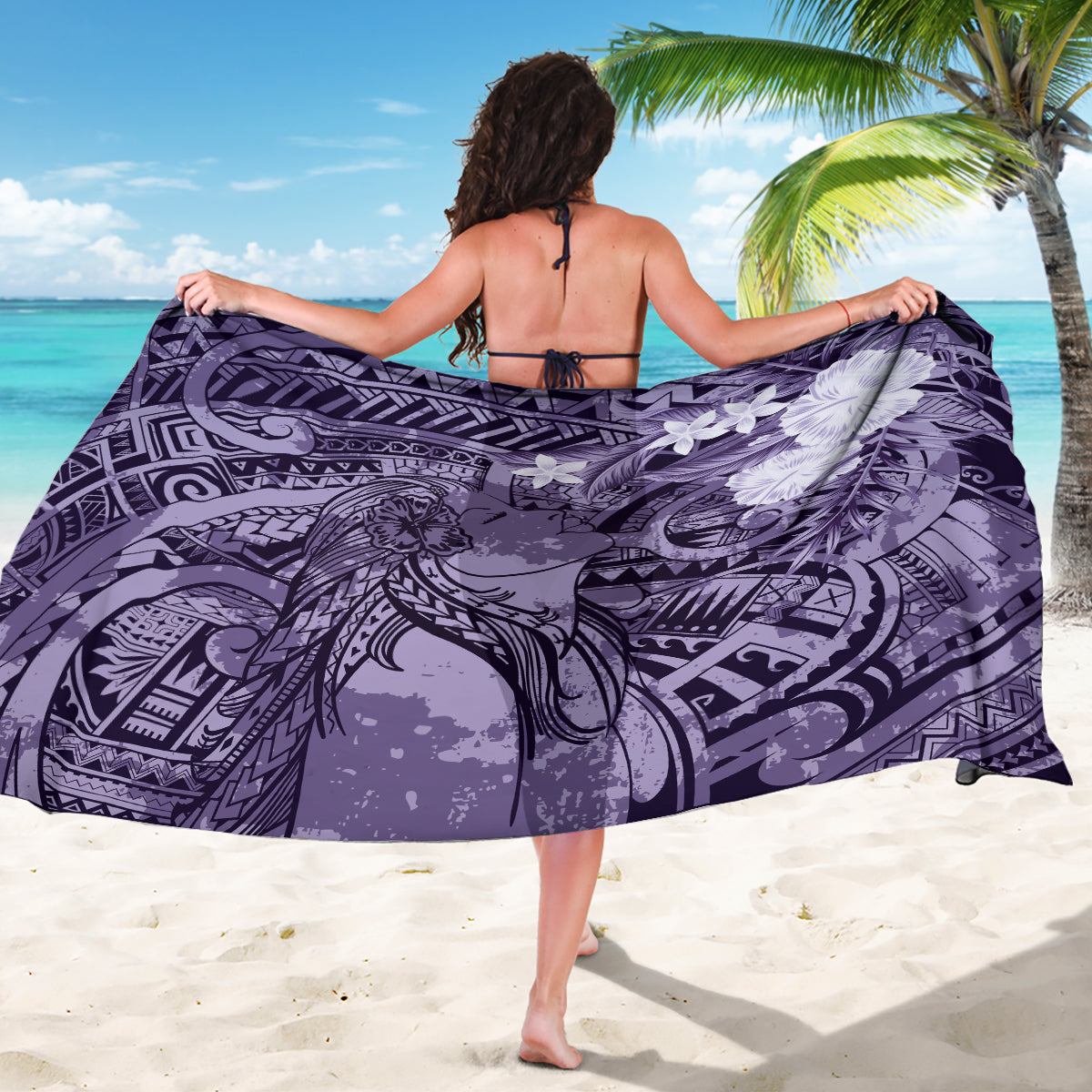 Pacific Beauty Girl Sarong Violet Polyneisan Tribal Vintage Motif LT9 - Polynesian Pride