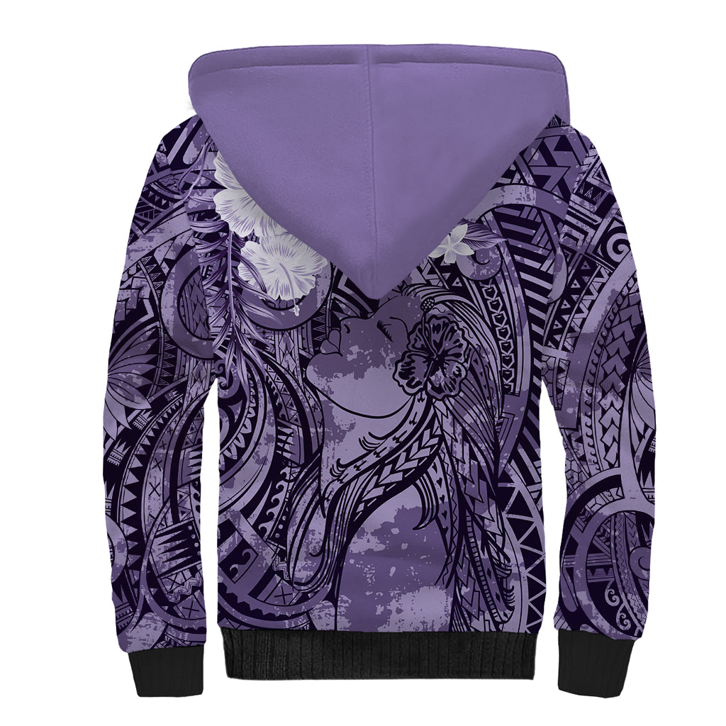Pacific Beauty Girl Sherpa Hoodie Violet Polyneisan Tribal Vintage Motif