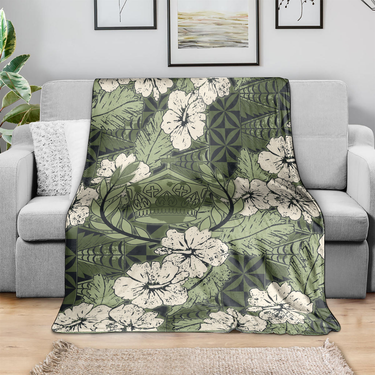 Tongan Kupesi Ngatu Hibiscus Vintage Motif Blanket