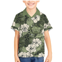 Tongan Kupesi Ngatu Hibiscus Vintage Motif Family Matching Mermaid Dress and Hawaiian Shirt