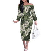 Tongan Kupesi Ngatu Hibiscus Vintage Motif Family Matching Off The Shoulder Long Sleeve Dress and Hawaiian Shirt