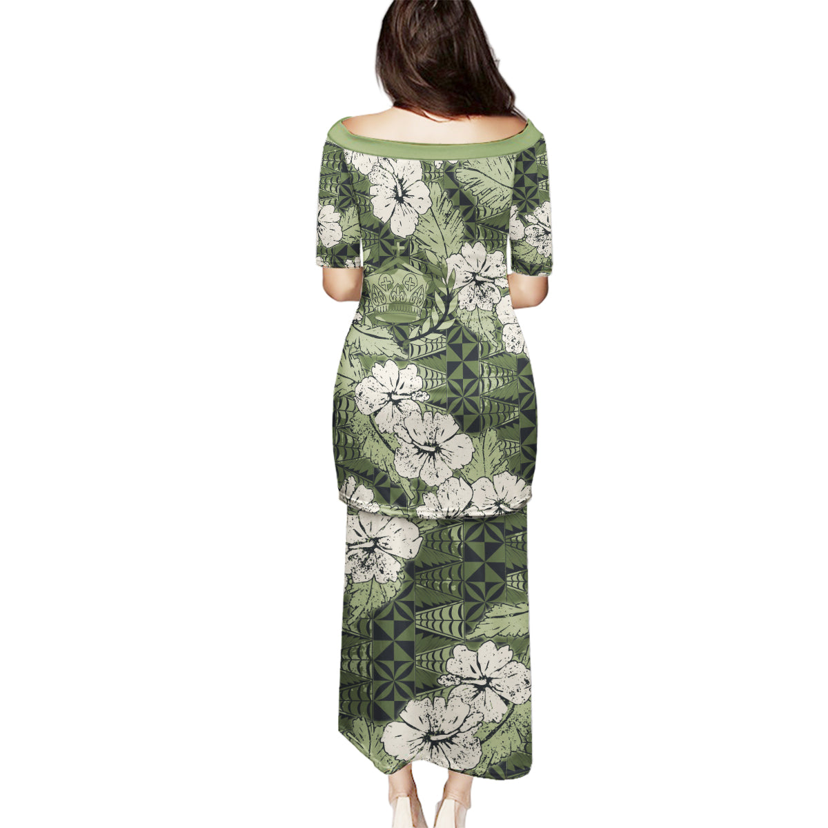 Tongan Kupesi Ngatu Hibiscus Vintage Motif Family Matching Puletasi and Hawaiian Shirt