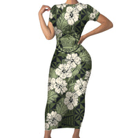 Tongan Kupesi Ngatu Hibiscus Vintage Motif Family Matching Short Sleeve Bodycon Dress and Hawaiian Shirt