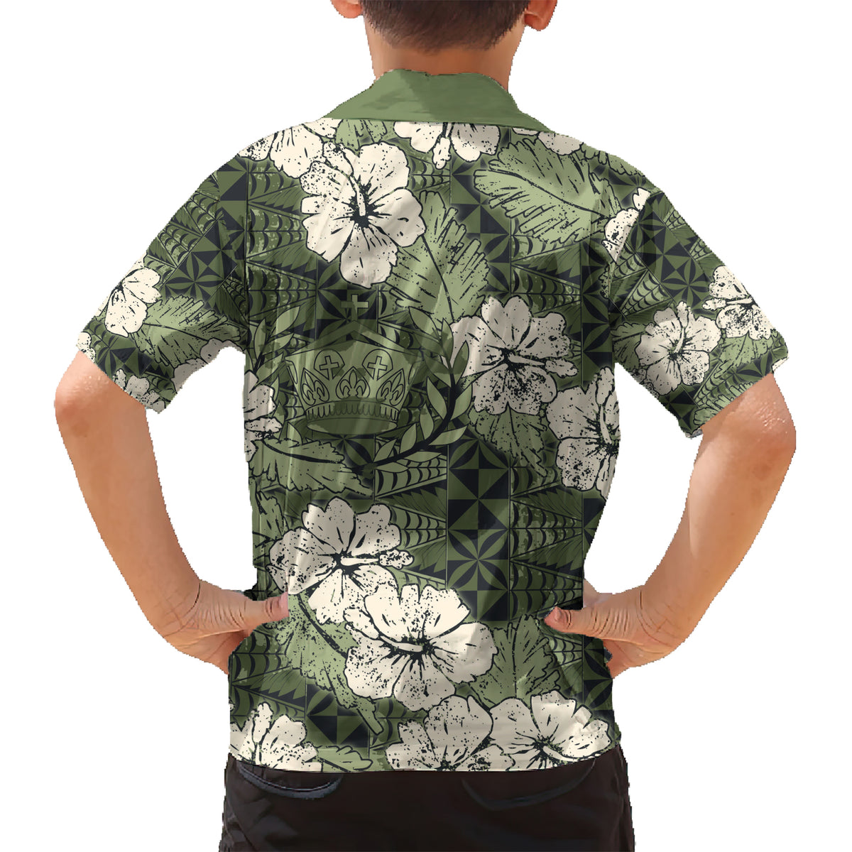 Tongan Kupesi Ngatu Hibiscus Vintage Motif Kid Hawaiian Shirt LT9 - Polynesian Pride