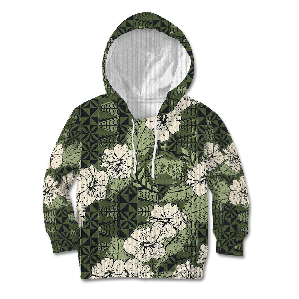 Tongan Kupesi Ngatu Hibiscus Vintage Motif Kid Hoodie LT9 Hoodie Green - Polynesian Pride