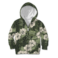 Tongan Kupesi Ngatu Hibiscus Vintage Motif Kid Hoodie LT9 Zip Hoodie Green - Polynesian Pride