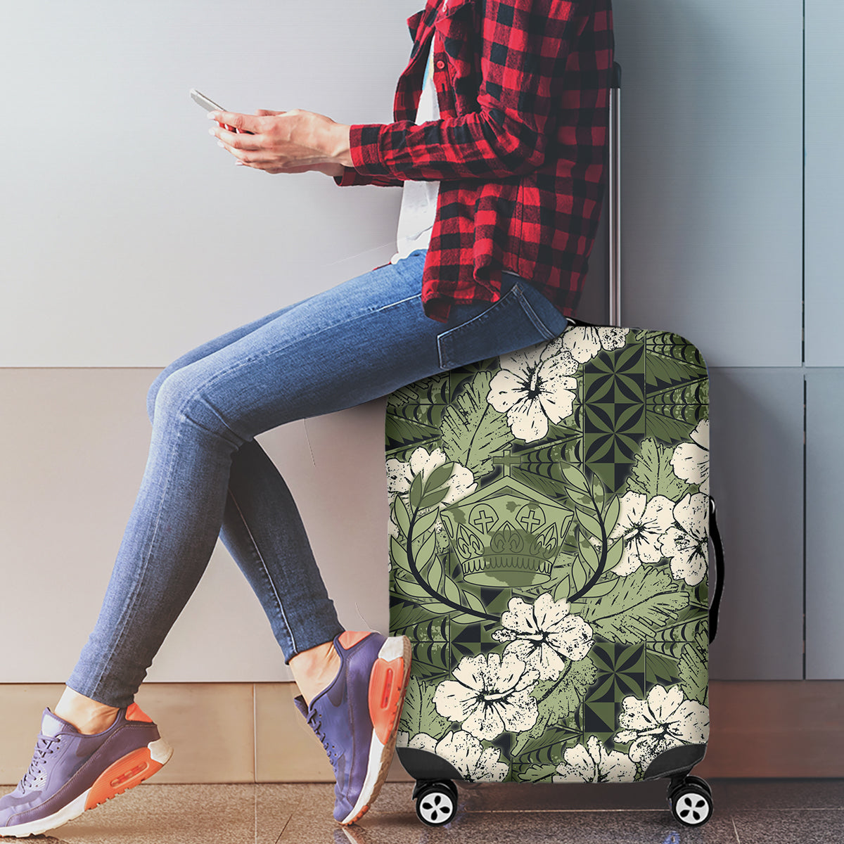 Tongan Kupesi Ngatu Hibiscus Vintage Motif Luggage Cover LT9 - Polynesian Pride