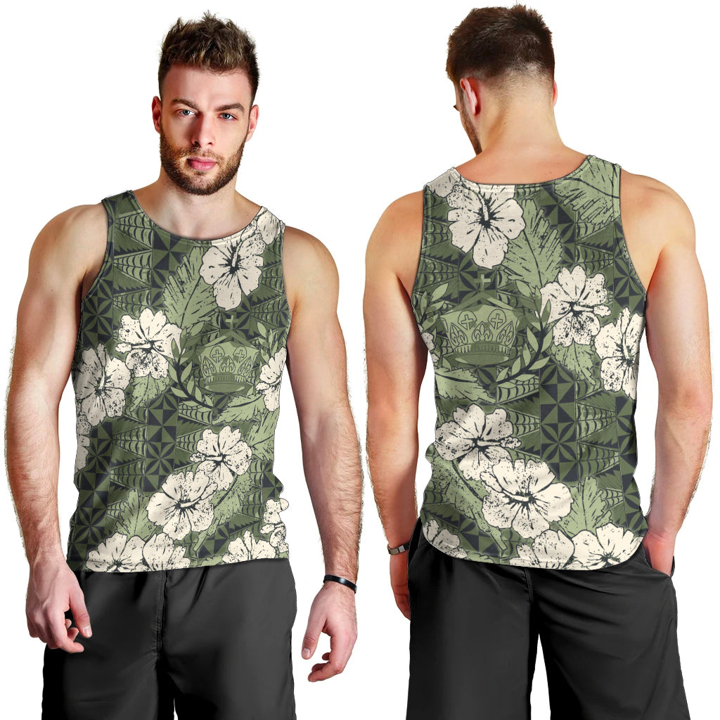 Tongan Kupesi Ngatu Hibiscus Vintage Motif Men Tank Top