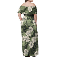 Tongan Kupesi Ngatu Hibiscus Vintage Motif Off Shoulder Maxi Dress