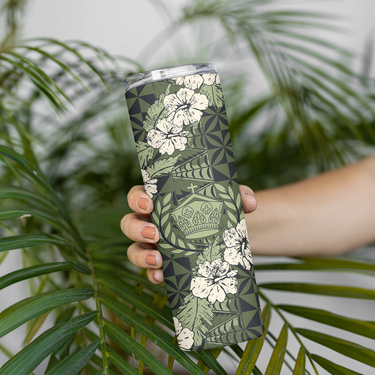 Tongan Kupesi Ngatu Hibiscus Vintage Motif Skinny Tumbler