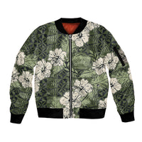 Tongan Kupesi Ngatu Hibiscus Vintage Motif Sleeve Zip Bomber Jacket