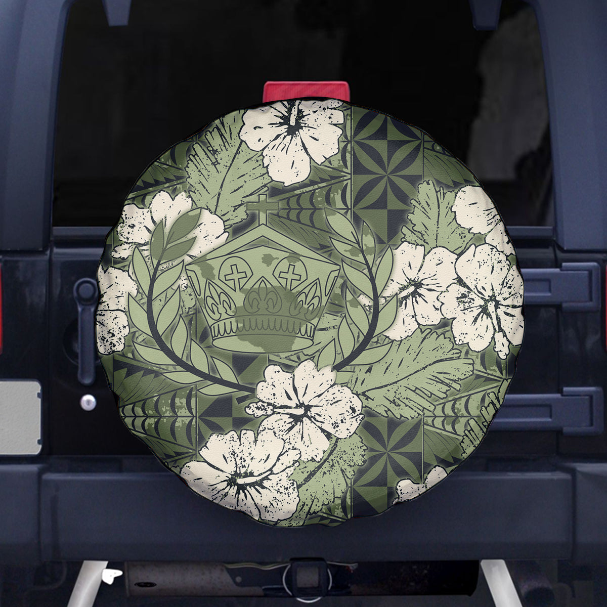 Tongan Kupesi Ngatu Hibiscus Vintage Motif Spare Tire Cover LT9 - Polynesian Pride