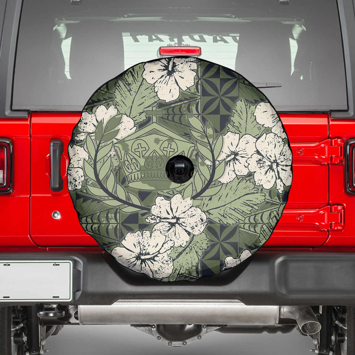 Tongan Kupesi Ngatu Hibiscus Vintage Motif Spare Tire Cover LT9 - Polynesian Pride