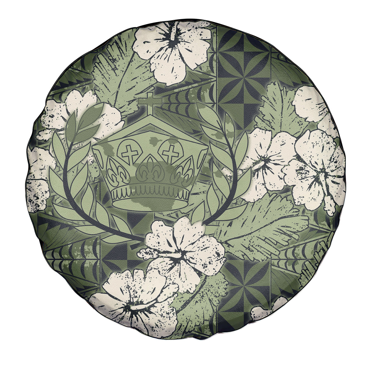 Tongan Kupesi Ngatu Hibiscus Vintage Motif Spare Tire Cover LT9 - Polynesian Pride