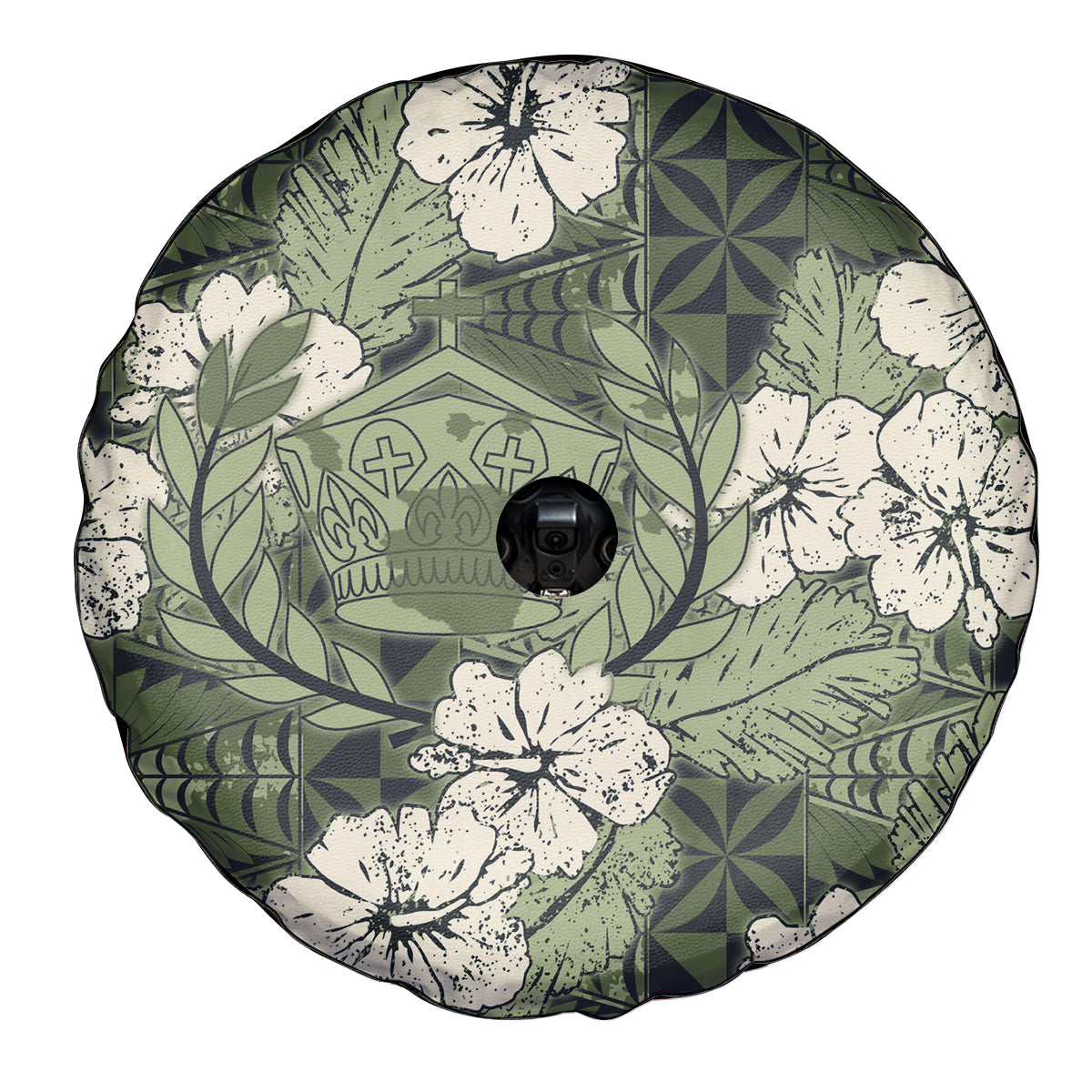 Tongan Kupesi Ngatu Hibiscus Vintage Motif Spare Tire Cover LT9 - Polynesian Pride