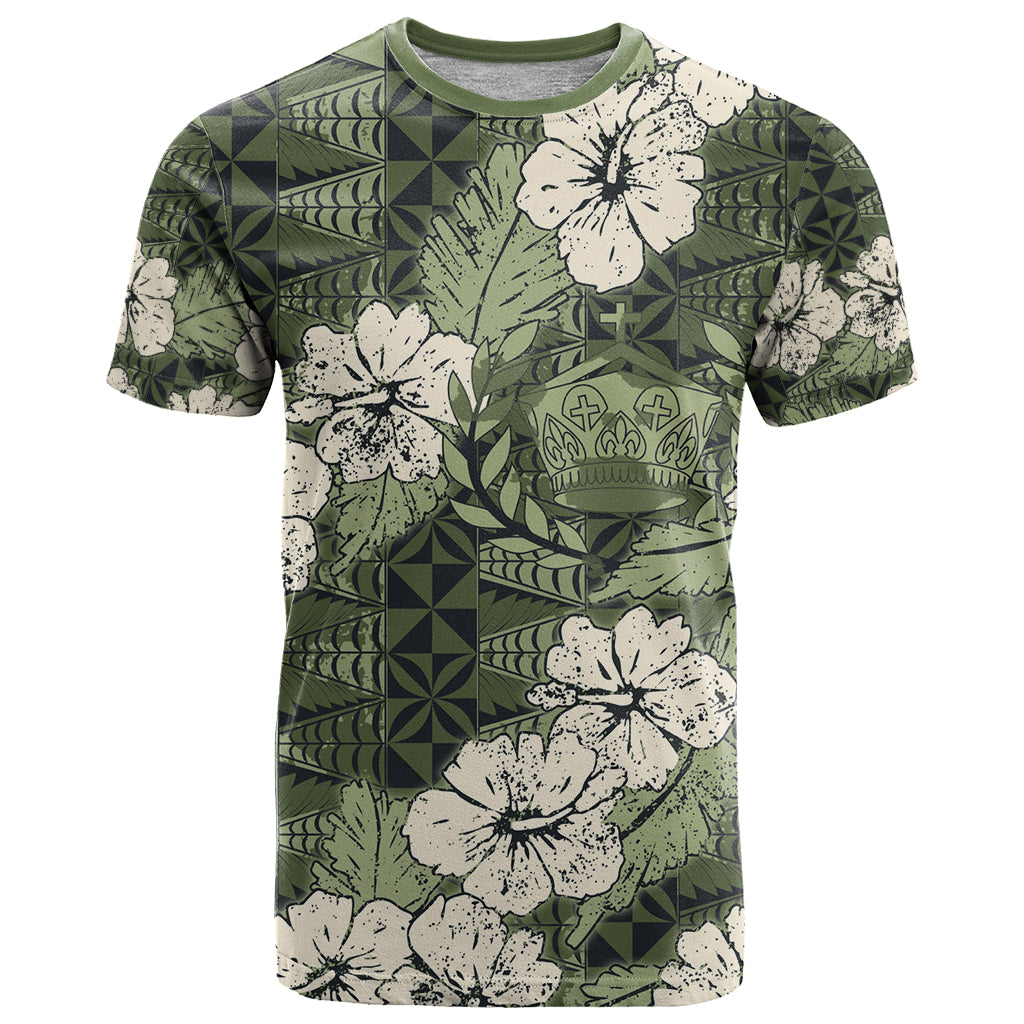 Tongan Kupesi Ngatu Hibiscus Vintage Motif T Shirt LT9 Green - Polynesian Pride