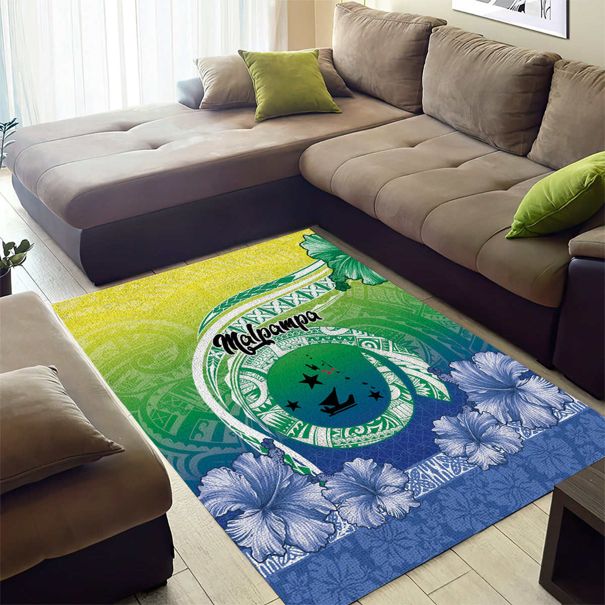 Malpampa Vanuatu Area Rug Hibiscus Sand Drawing with Pacific Pattern