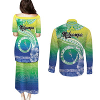 Malpampa Vanuatu Couples Matching Puletasi and Long Sleeve Button Shirt Hibiscus Sand Drawing with Pacific Pattern LT9 - Polynesian Pride