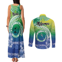 Malpampa Vanuatu Couples Matching Tank Maxi Dress and Long Sleeve Button Shirt Hibiscus Sand Drawing with Pacific Pattern LT9 - Polynesian Pride