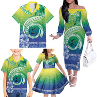 Malpampa Vanuatu Family Matching Off The Shoulder Long Sleeve Dress and Hawaiian Shirt Hibiscus Sand Drawing with Pacific Pattern