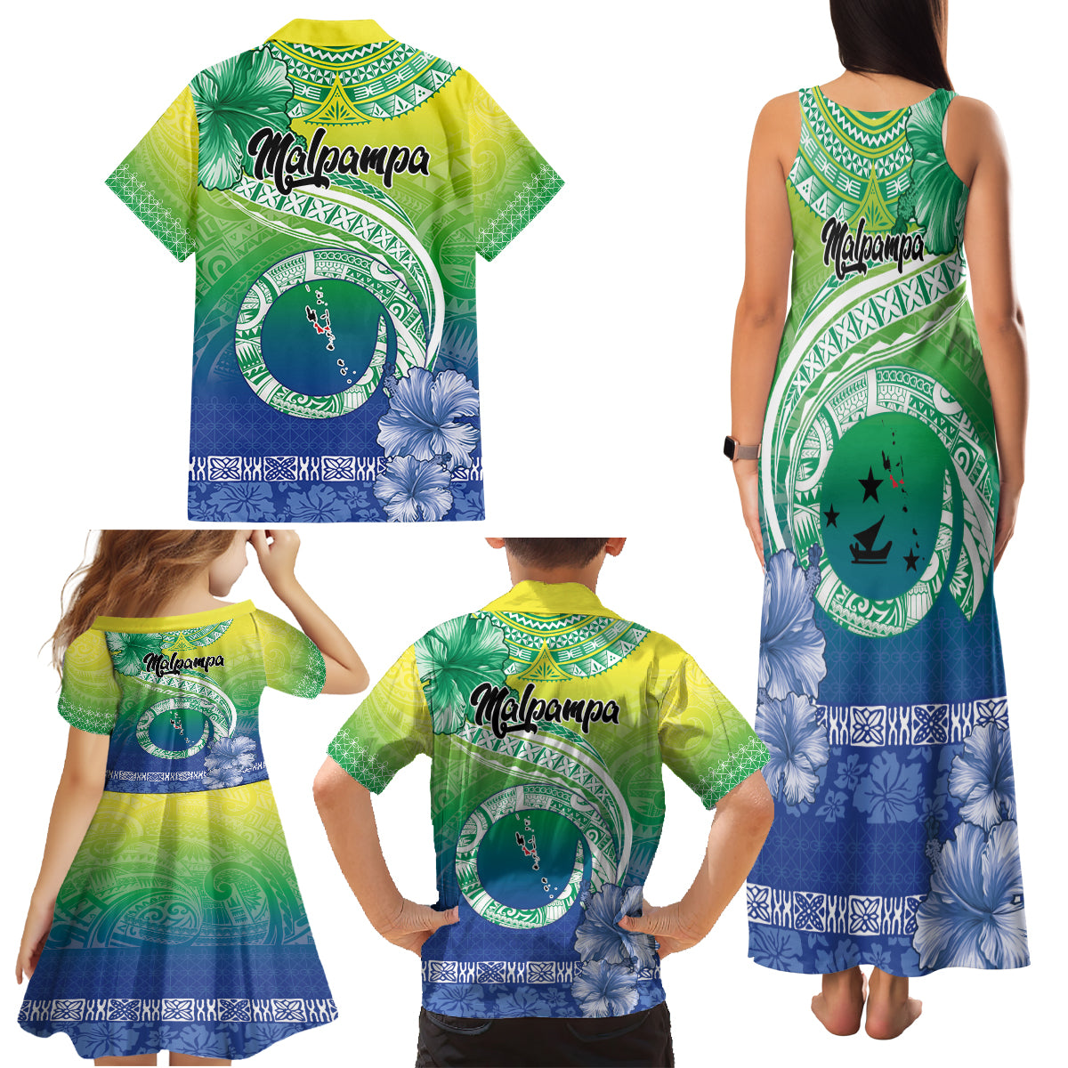 Malpampa Vanuatu Family Matching Tank Maxi Dress and Hawaiian Shirt Hibiscus Sand Drawing with Pacific Pattern