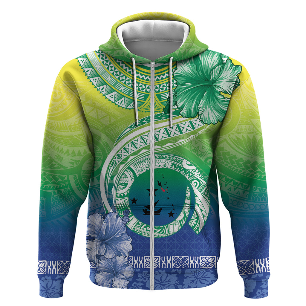 Malpampa Vanuatu Hoodie Hibiscus Sand Drawing with Pacific Pattern LT9 Zip Hoodie Green Art - Polynesian Pride