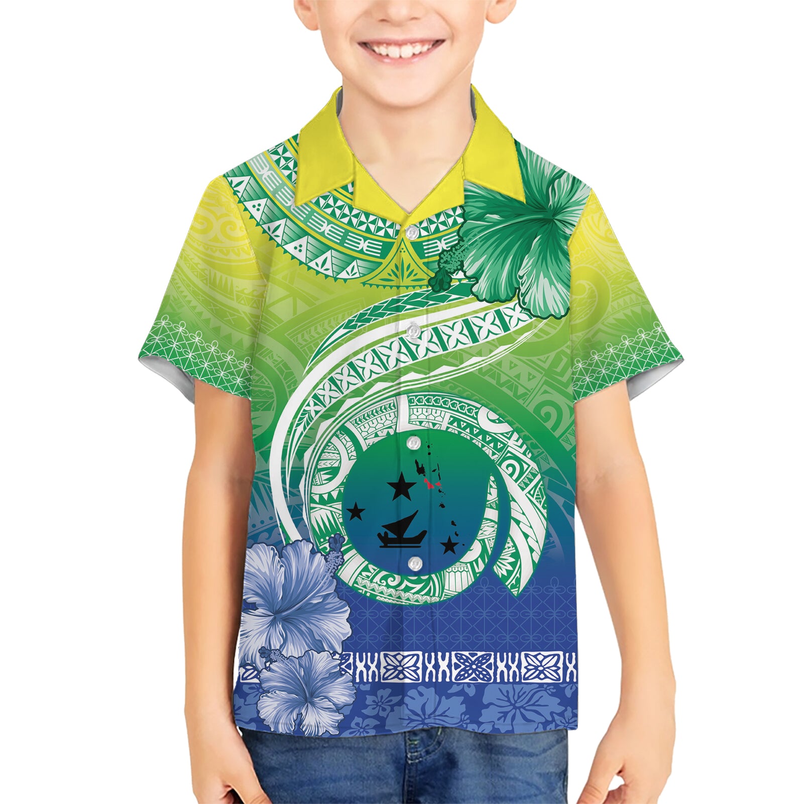 Malpampa Vanuatu Kid Hawaiian Shirt Hibiscus Sand Drawing with Pacific Pattern