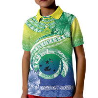 Malpampa Vanuatu Kid Polo Shirt Hibiscus Sand Drawing with Pacific Pattern