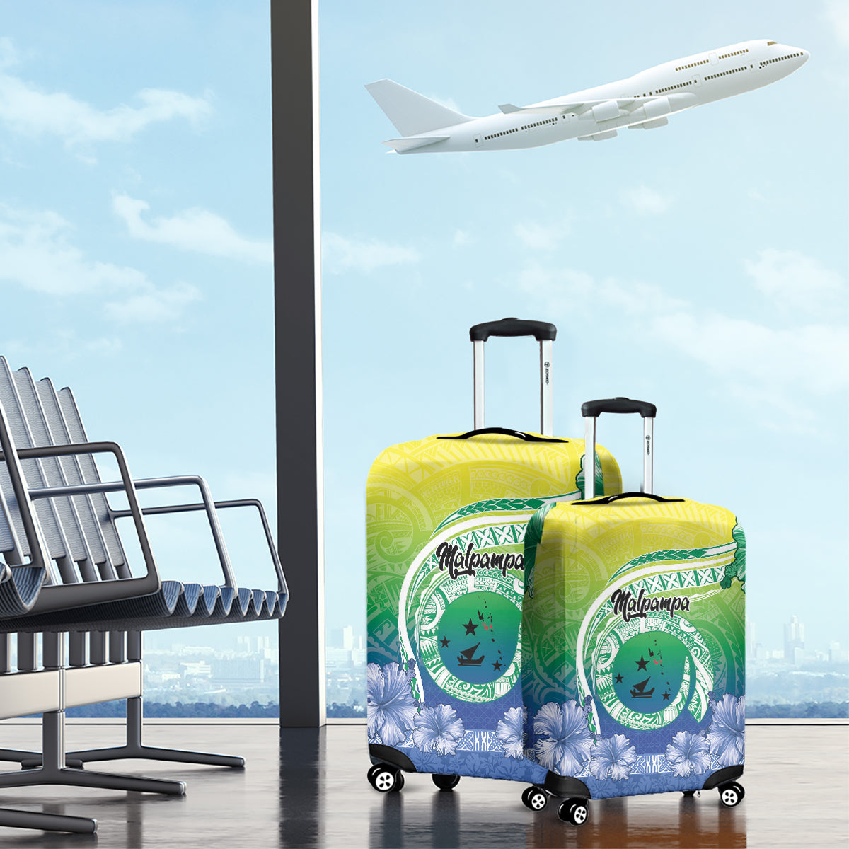 Malpampa Vanuatu Luggage Cover Hibiscus Sand Drawing with Pacific Pattern