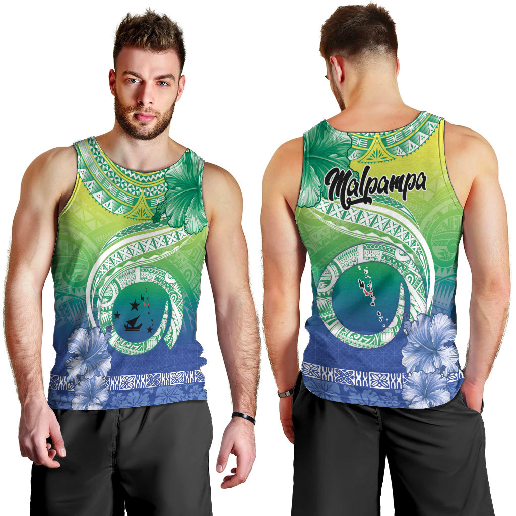 Malpampa Vanuatu Men Tank Top Hibiscus Sand Drawing with Pacific Pattern
