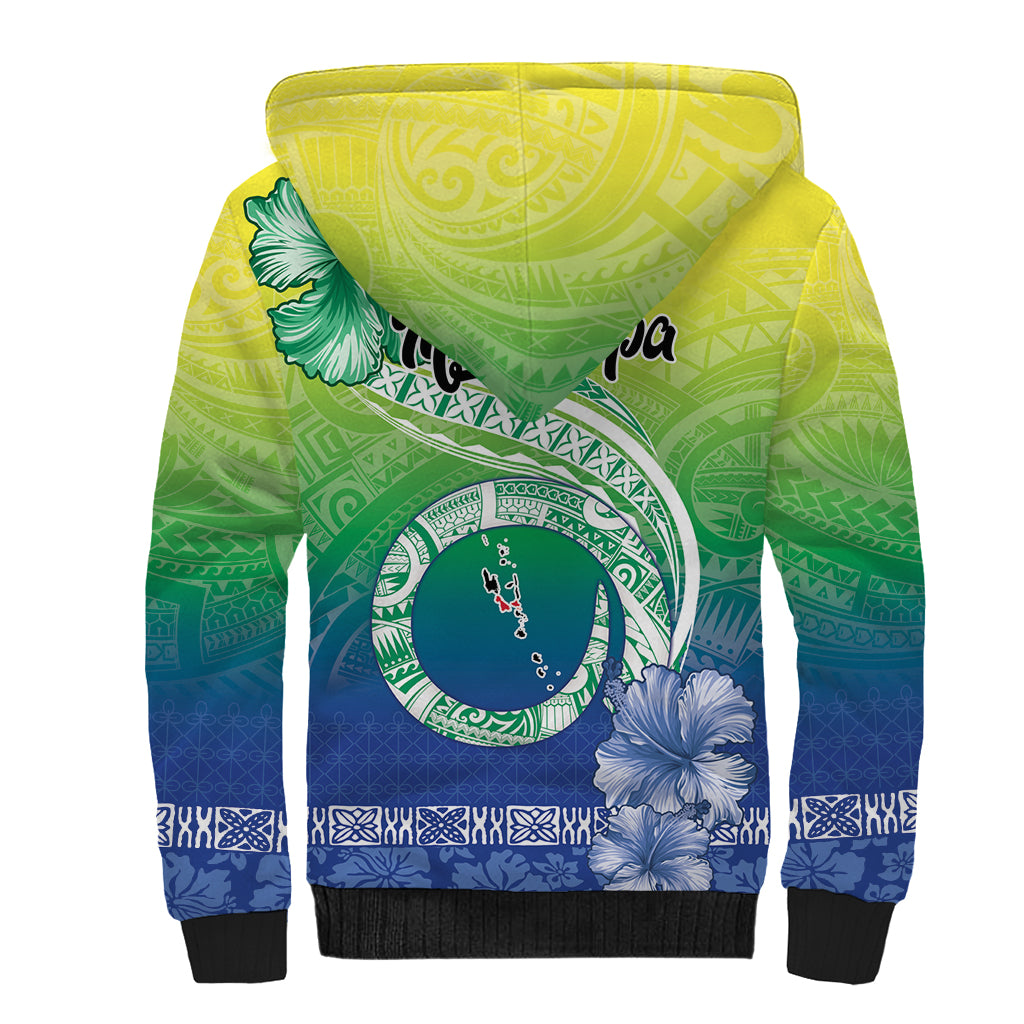 Malpampa Vanuatu Sherpa Hoodie Hibiscus Sand Drawing with Pacific Pattern