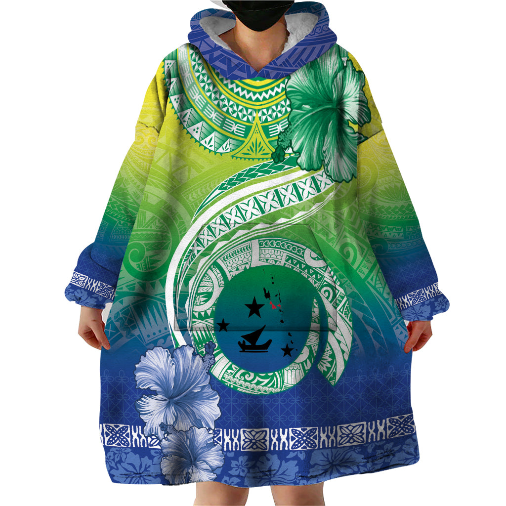 Malpampa Vanuatu Wearable Blanket Hoodie Hibiscus Sand Drawing with Pacific Pattern