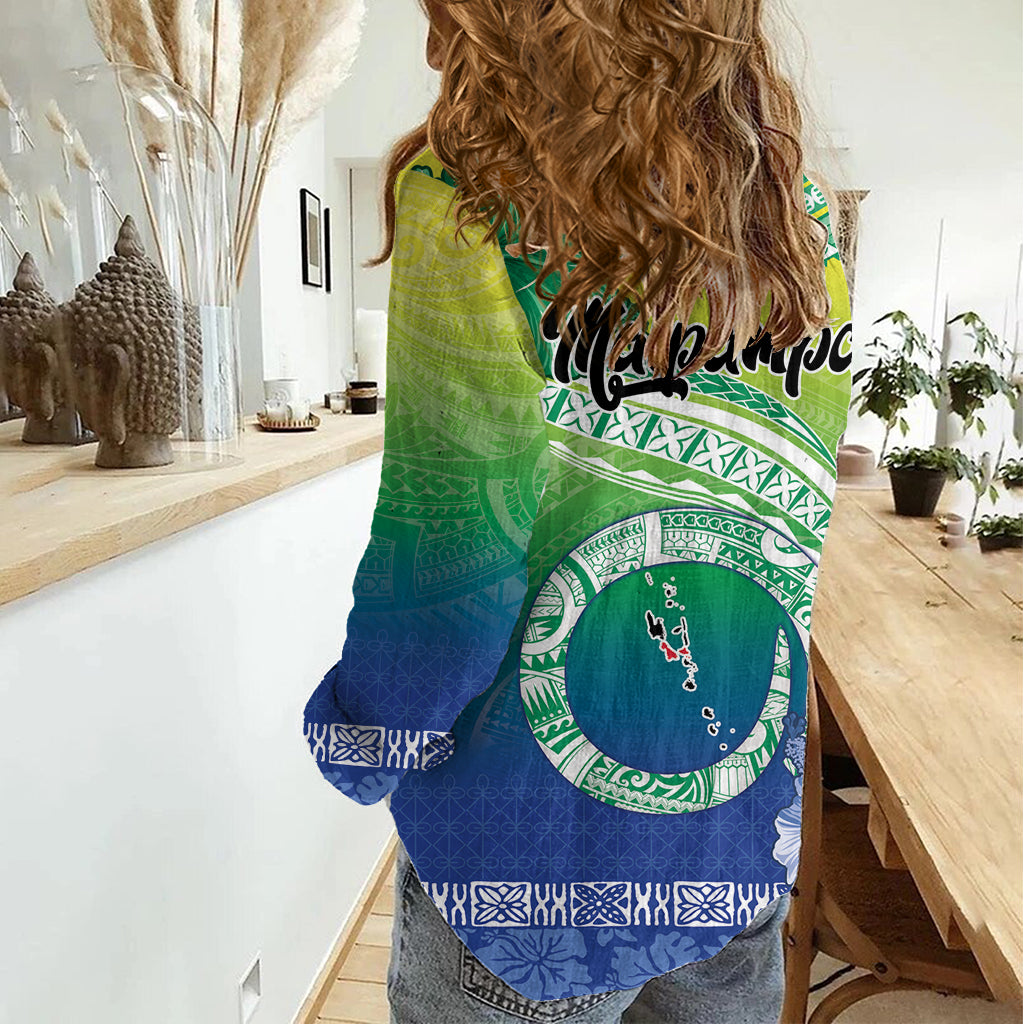 Malpampa Vanuatu Women Casual Shirt Hibiscus Sand Drawing with Pacific Pattern