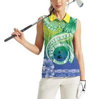 Malpampa Vanuatu Women Sleeveless Polo Shirt Hibiscus Sand Drawing with Pacific Pattern