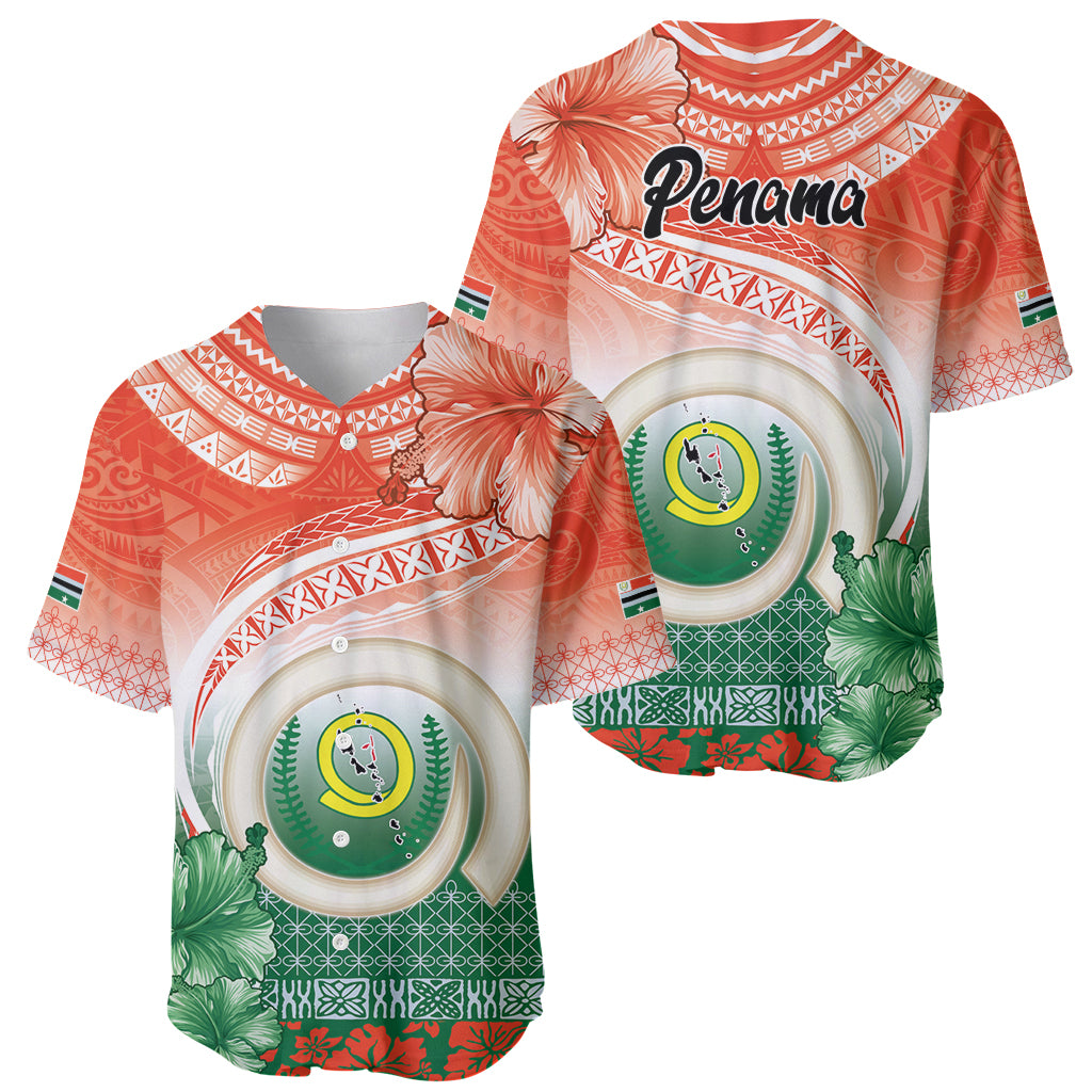 Penama Vanuatu Baseball Jersey Hibiscus Sand Drawing with Pacific Pattern