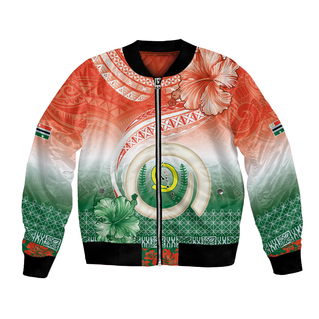 Penama Vanuatu Bomber Jacket Hibiscus Sand Drawing with Pacific Pattern