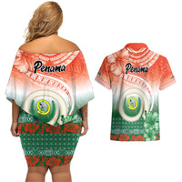 Penama Vanuatu Couples Matching Off Shoulder Short Dress and Hawaiian Shirt Hibiscus Sand Drawing with Pacific Pattern