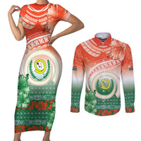 Penama Vanuatu Couples Matching Short Sleeve Bodycon Dress and Long Sleeve Button Shirt Hibiscus Sand Drawing with Pacific Pattern LT9 Red Art - Polynesian Pride