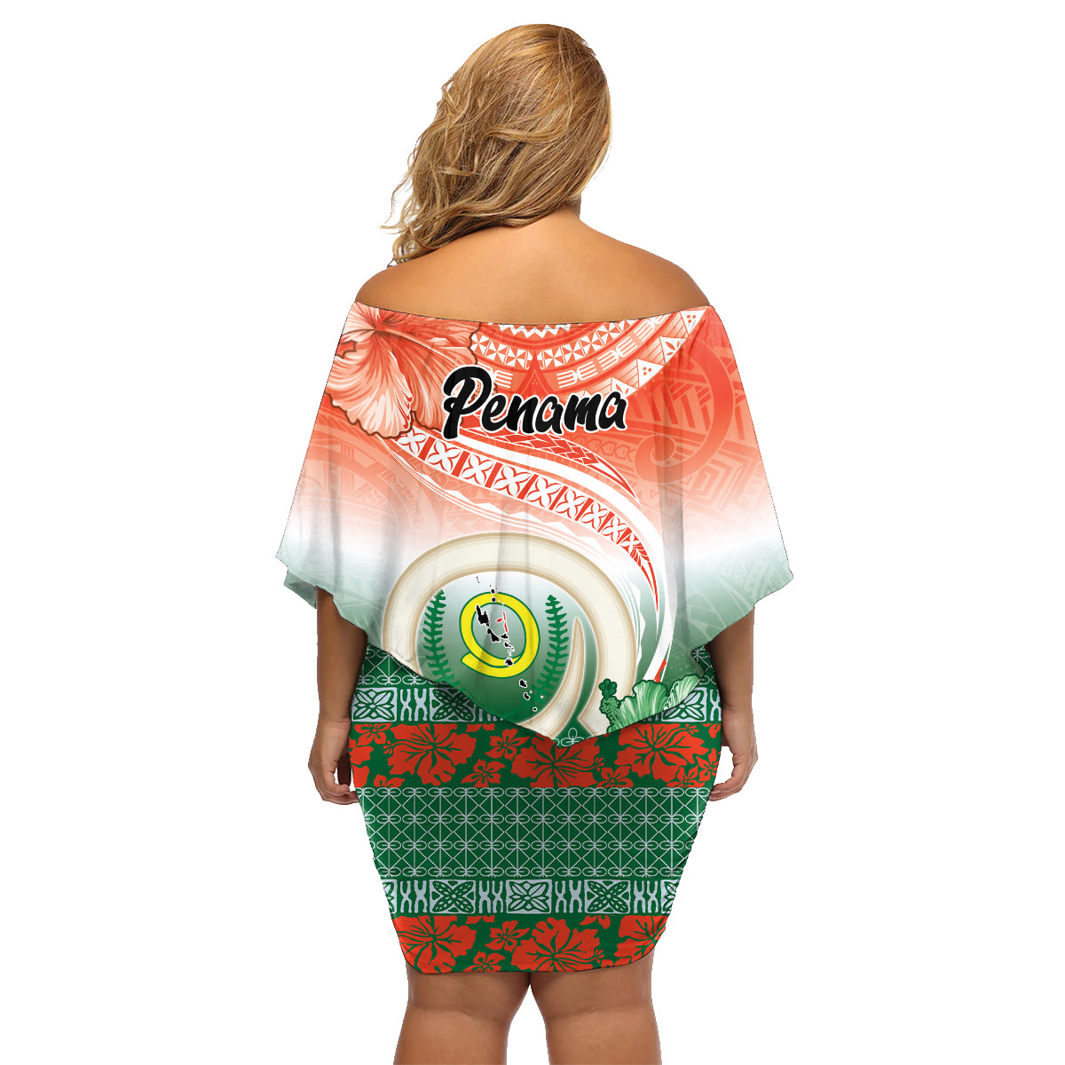 Penama Vanuatu Family Matching Off Shoulder Short Dress and Hawaiian Shirt Hibiscus Sand Drawing with Pacific Pattern
