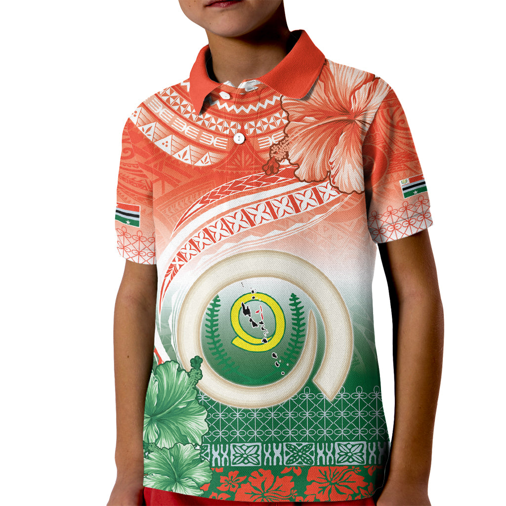 Penama Vanuatu Kid Polo Shirt Hibiscus Sand Drawing with Pacific Pattern