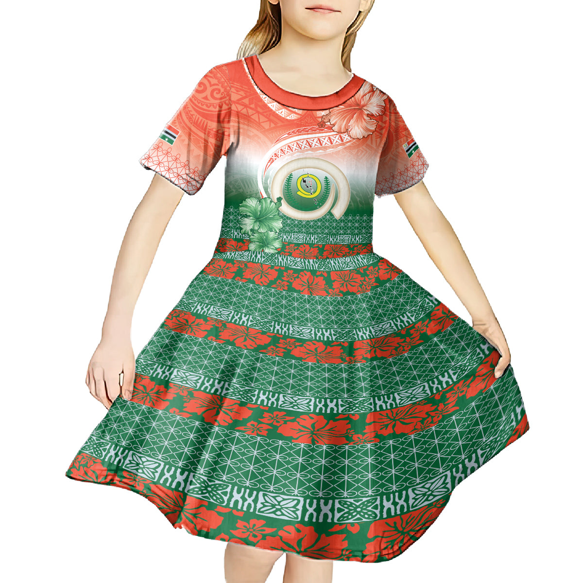 Penama Vanuatu Kid Short Sleeve Dress Hibiscus Sand Drawing with Pacific Pattern LT9 - Polynesian Pride